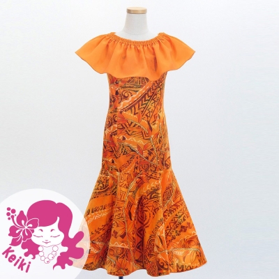 Hula Kids Long Multi Way Dress with Velvet & Koshibo / Luxury Collection / Orange / Jp169or