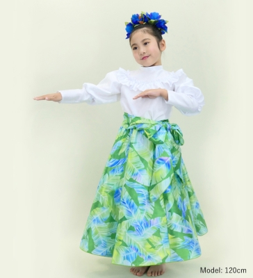Hula Kids Long Shantung Circular Skirt with Banana Leaf Print / Yellow Green / Jp170-1