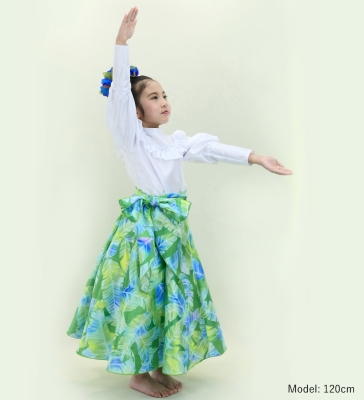 Hula Kids Long Shantung Circular Skirt with Banana Leaf Print / Yellow Green / Jp170-1