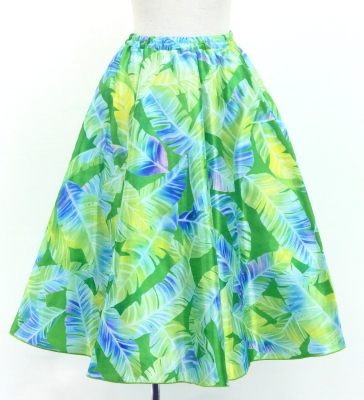 Hula Kids Long Shantung Circular Skirt with Banana Leaf Print / Yellow Green / Jp170-1