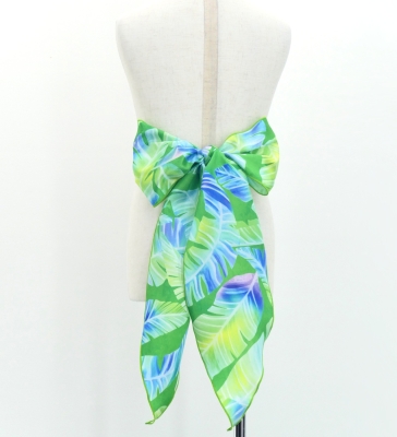 Hula Kids Long Shantung Circular Skirt with Banana Leaf Print / Yellow Green / Jp170-1