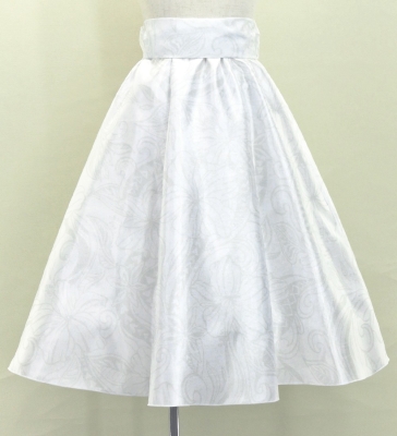 Hula Kids Long Shantung Circular Skirt with Kahiko & Hibiscus Print / White / Jp170-2