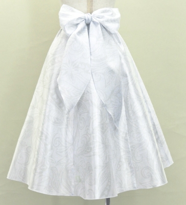 Hula Kids Long Shantung Circular Skirt with Kahiko & Hibiscus Print / White / Jp170-2