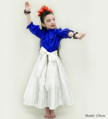Hula Kids Long Shantung Circular Skirt with Kahiko & Hibiscus Print / White / Jp170-2