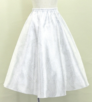 Hula Kids Long Shantung Circular Skirt with Kahiko & Hibiscus Print / White / Jp170-2