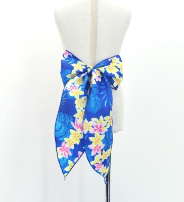Hula Kids Long Shantung Circular Skirt with Plumeria Lei Print / Blue / Jp170-3
