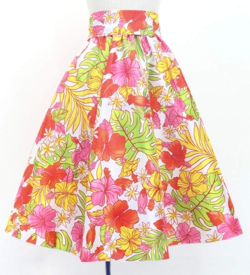 Hula Kids Long Shantung Circular Skirt with Hibiscus Print / White & Red / Jp170-4