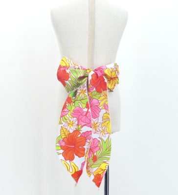 Hula Kids Long Shantung Circular Skirt with Hibiscus Print / White & Red / Jp170-4