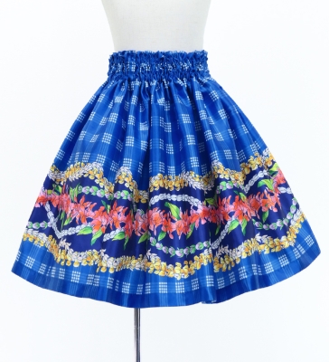 Hula Kids Shantung Pa'u Skirt with Palaka & Lei Print / Luxury Collection / Blue / Jp171bl