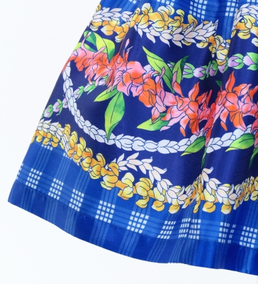 Hula Kids Shantung Pa'u Skirt with Palaka & Lei Print / Luxury Collection / Blue / Jp171bl