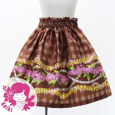 Hula Kids Shantung Pa'u Skirt with Palaka & Lei Print / Luxury Collection / Brown / Jp171br