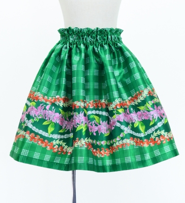 Hula Kids Shantung Pa'u Skirt with Palaka & Lei Print / Luxury Collection / Green / Jp171gr