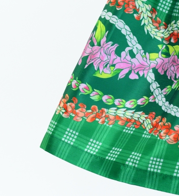 Hula Kids Shantung Pa'u Skirt with Palaka & Lei Print / Luxury Collection / Green / Jp171gr