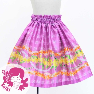 Hula Kids Shantung Pa'u Skirt with Palaka & Lei Print / Luxury Collection / Pink / Jp171pi