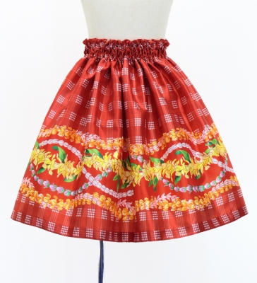Hula Kids Shantung Pa'u Skirt with Palaka & Lei Print / Luxury Collection / Red / Jp171rd