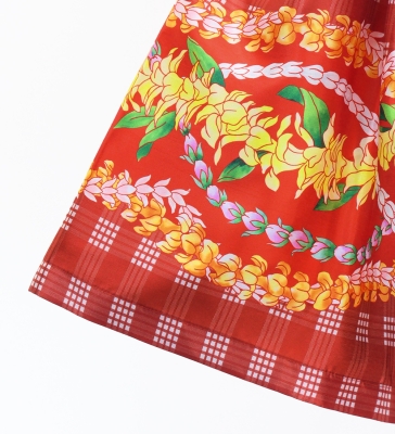 Hula Kids Shantung Pa'u Skirt with Palaka & Lei Print / Luxury Collection / Red / Jp171rd