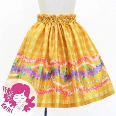 Hula Kids Shantung Pa'u Skirt with Palaka & Lei Print / Luxury Collection / Yellow / Jp171ye