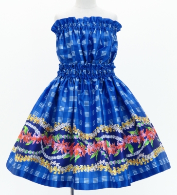 Hula Set up Keiki with Palaka & Lei Print / Luxury Collection / Blue / Jp172bl