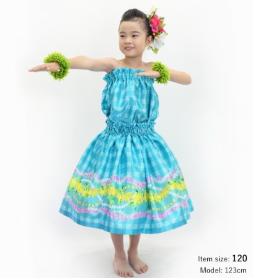 Hula Set up Keiki with Palaka & Lei Print / Luxury Collection / Light Blue / Jp172lbl