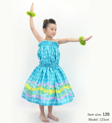 Hula Set up Keiki with Palaka & Lei Print / Luxury Collection / Light Blue / Jp172lbl