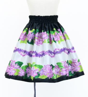 Hula Kids Shantung Pa'u Skirt with Cattleya Lei Print / Luxury Collection / Black / Jp177bk