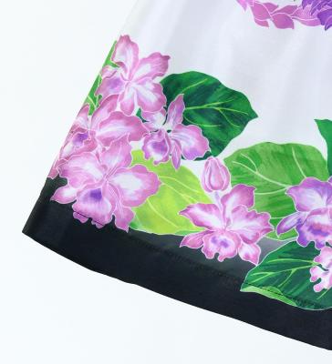 Hula Kids Shantung Pa'u Skirt with Cattleya Lei Print / Luxury Collection / Black / Jp177bk