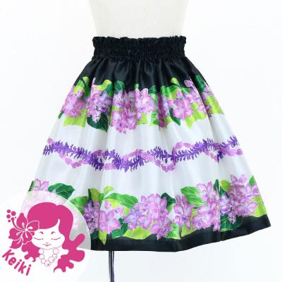 Hula Kids Shantung Pa'u Skirt with Cattleya Lei Print / Luxury Collection / Black / Jp177bk