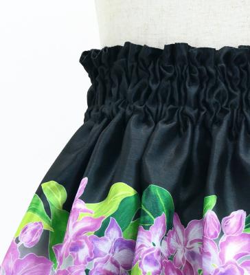 Hula Kids Shantung Pa'u Skirt with Cattleya Lei Print / Luxury Collection / Black / Jp177bk