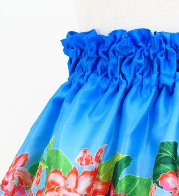 Hula Kids Shantung Pa'u Skirt with Cattleya Lei Print / Luxury Collection / Blue / Jp177bl