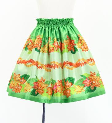 Hula Kids Shantung Pa'u Skirt with Cattleya Lei Print / Luxury Collection / Green /Jp177gr