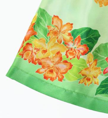 Hula Kids Shantung Pa'u Skirt with Cattleya Lei Print / Luxury Collection / Green /Jp177gr