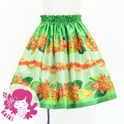 Hula Kids Shantung Pa'u Skirt with Cattleya Lei Print / Luxury Collection / Green /Jp177gr