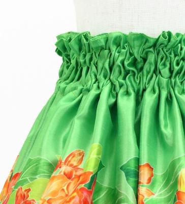 Hula Kids Shantung Pa'u Skirt with Cattleya Lei Print / Luxury Collection / Green /Jp177gr
