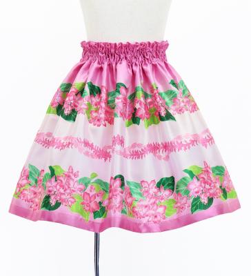 Hula Kids Shantung Pa'u Skirt with Cattleya Lei Print / Luxury Collection / Pink / Jp177pi