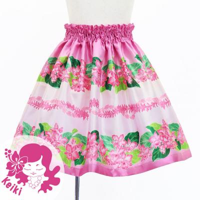 Hula Kids Shantung Pa'u Skirt with Cattleya Lei Print / Luxury Collection / Pink / Jp177pi