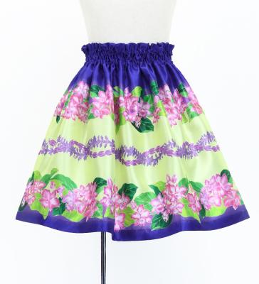 Hula Kids Shantung Pa'u Skirt with Cattleya Lei Print / Luxury Collection / Purple / Jp177pu