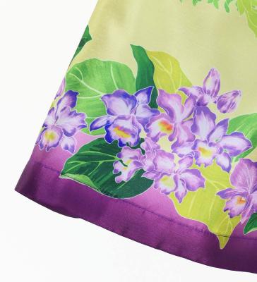 Hula Kids Shantung Pa'u Skirt with Cattleya Lei Print / Luxury Collection / Red Purple /Jp177rdpu