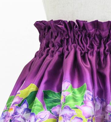 Hula Kids Shantung Pa'u Skirt with Cattleya Lei Print / Luxury Collection / Red Purple /Jp177rdpu