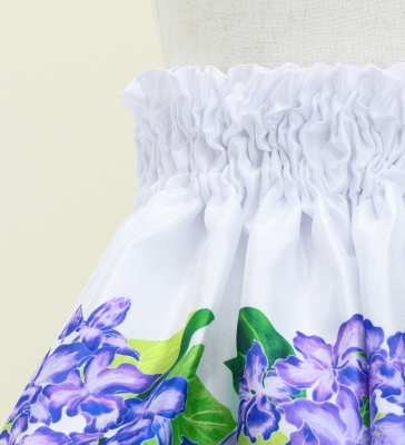 Hula Kids Shantung Pa'u Skirt with Cattleya Lei Print / Luxury Collection / White / Jp177wh