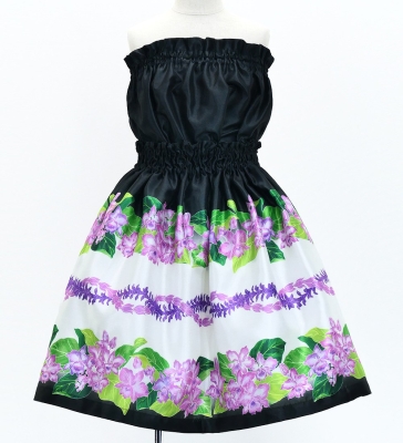 Hula Set up Keiki with Cattleya Lei Print / Luxury Collection / Black / Jp178bk