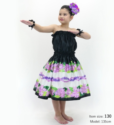Hula Set up Keiki with Cattleya Lei Print / Luxury Collection / Black / Jp178bk
