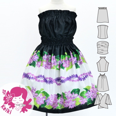 Hula Set up Keiki with Cattleya Lei Print / Luxury Collection / Black / Jp178bk