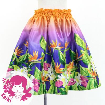 Hula Kids Shantung Pa'u Skirt with Hawaiian Flower & Leaf Print / Luxury Collection / Jp192-4