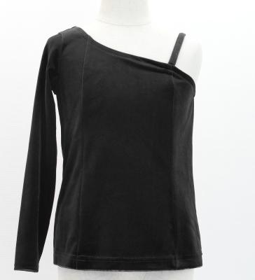 Hula Kids One Shoulder Long Sleeve Blouse with Velvet Keiki / Black / Jp200bk