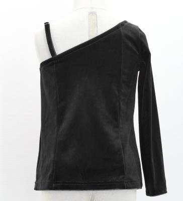 Hula Kids One Shoulder Long Sleeve Blouse with Velvet Keiki / Black / Jp200bk