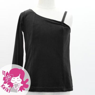 Hula Kids One Shoulder Long Sleeve Blouse with Velvet Keiki / Black / Jp200bk