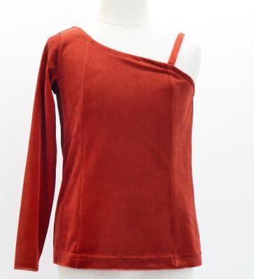Hula Kids One Shoulder Long Sleeve Blouse with Velvet Keiki / Dark Red 2 / Jp200drd2