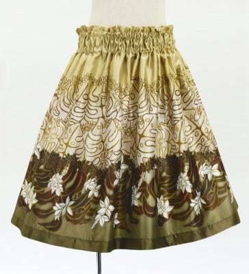 Hula Kids Shantung Pa'u Skirt with Plumeria & Monstera Print / Luxury Collection / Beige / Jp216be