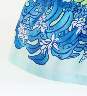 Hula Kids Shantung Pa'u Skirt with Plumeria & Monstera Print / Luxury Collection / Blue / Jp216bl