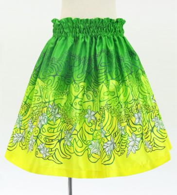 Hula Kids Shantung Pa'u Skirt with Plumeria & Monstera Print / Luxury Collection / Green / Jp216gr